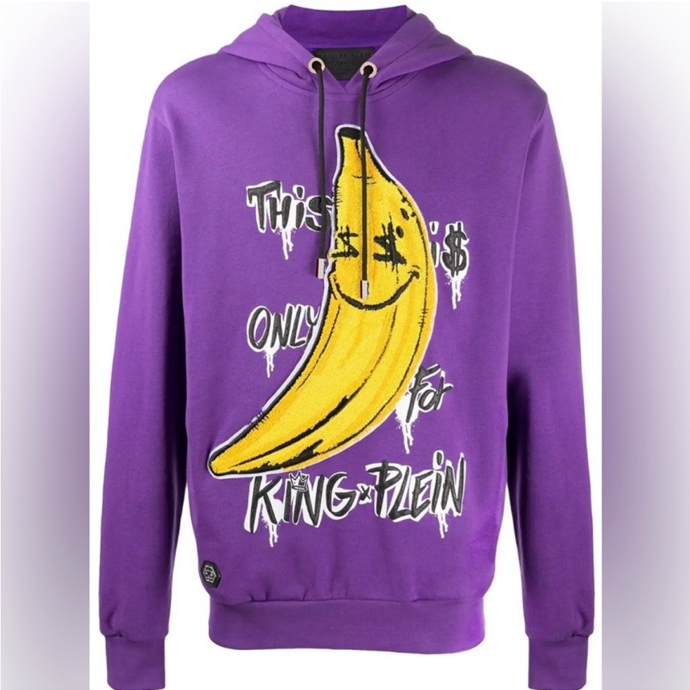 Philipp Plein Purple Hoodie with Raised Banana Applique